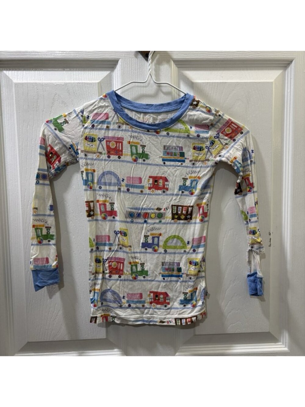 Little Sleepies Pajama Top 5/6 Long Sleeve Train Graphic Print White/Blue